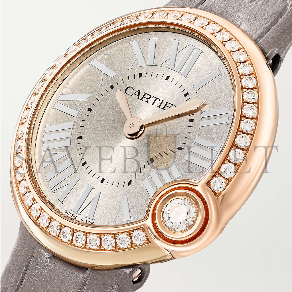 ca*t*er ballon blanc de ca*t*er 30mm 18-karat rose gold, alligator and Di*m*nd watch wjbl0008